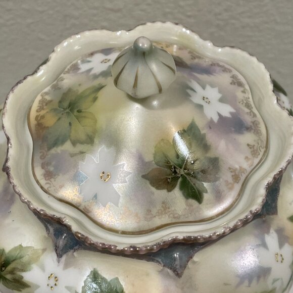 RS PRUSSIA Genuine Vintage Tea Set of 3, Ivory/Green/Gold/Rose Ivy & Floral - Picture 6 of 16